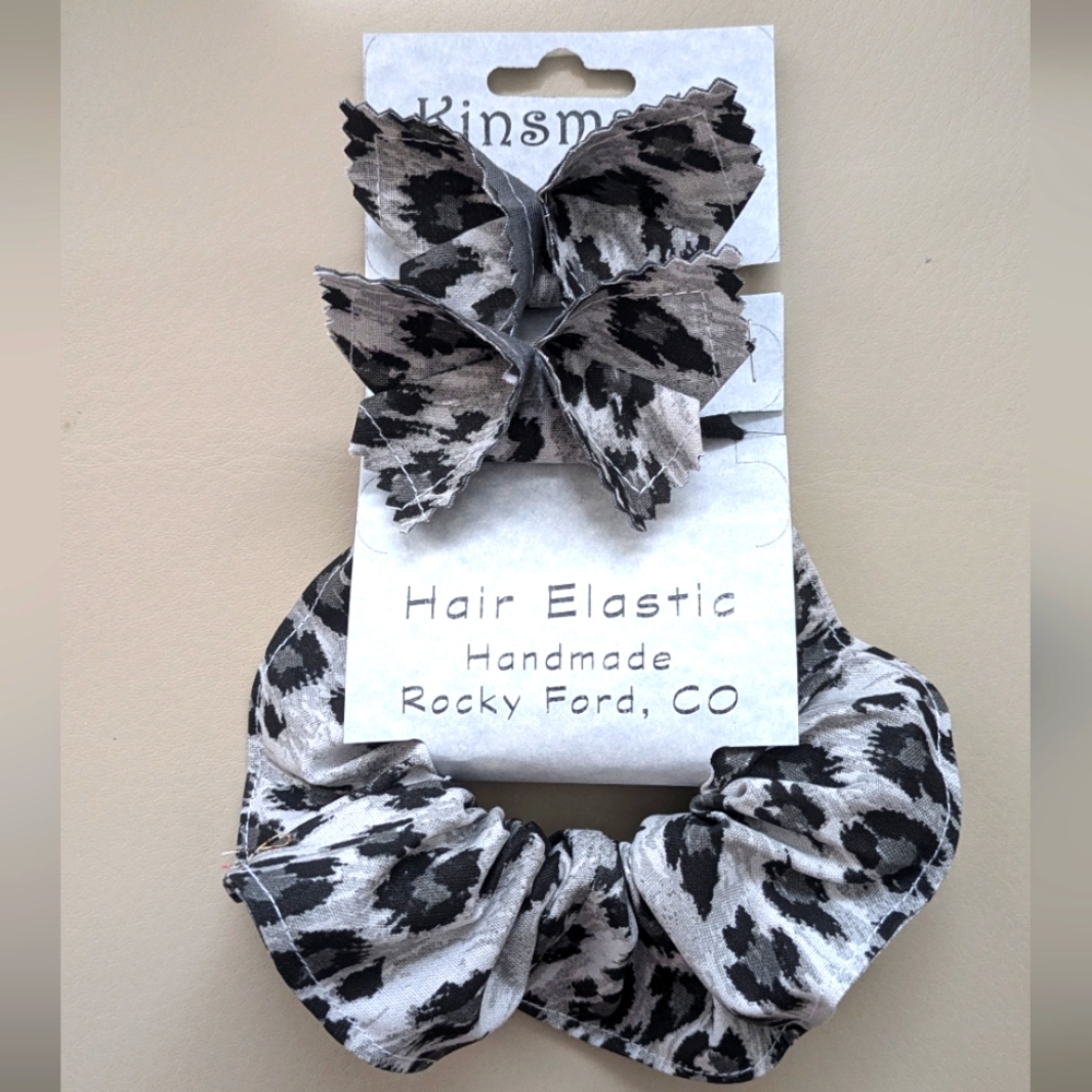 Leopard scrunchie origami butterfly elastic hair ponytail set gray Animal Print